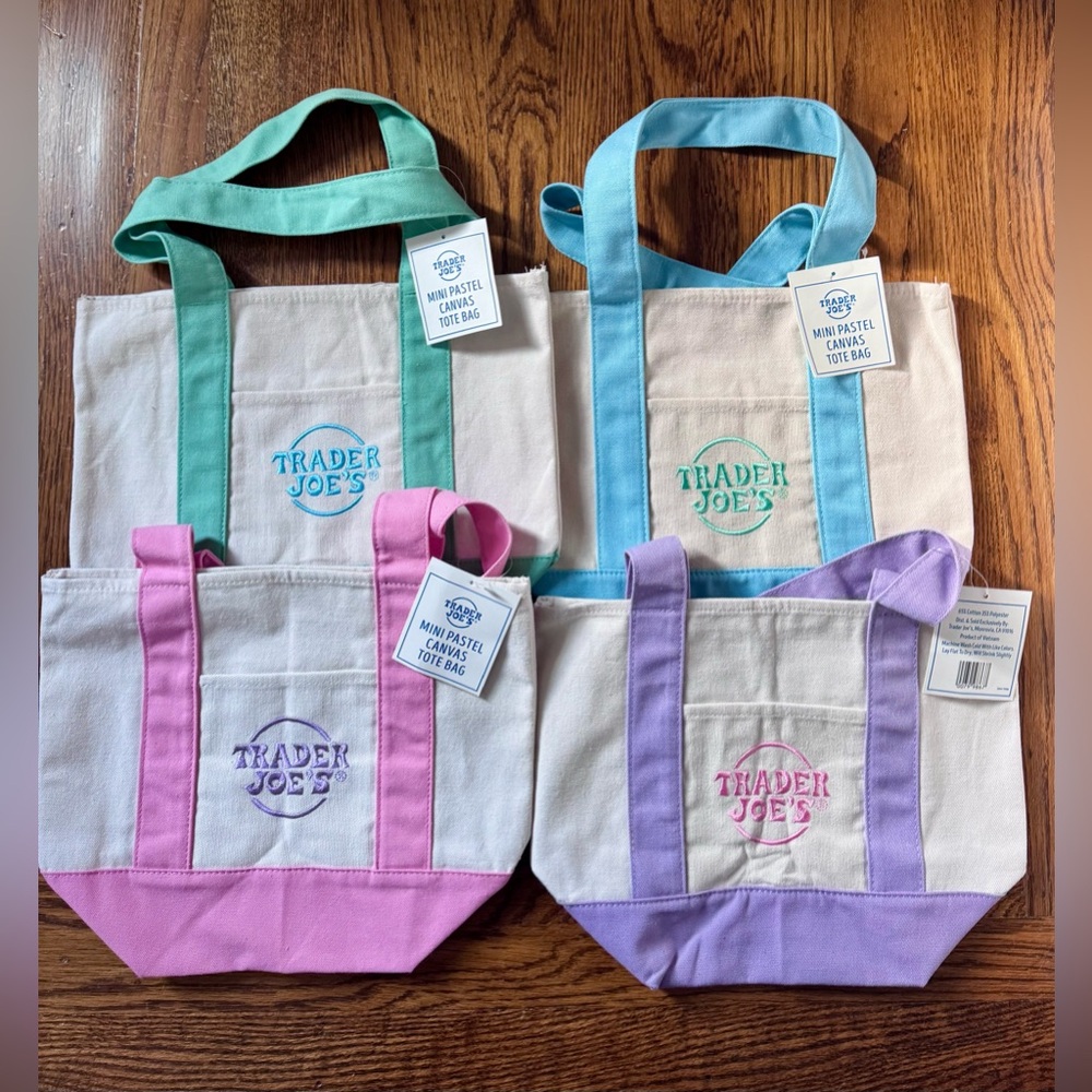 Trader Joe's Mini Pastel Canvas Tote Bag Set - Mint, Aqua, Pink, Lavender
